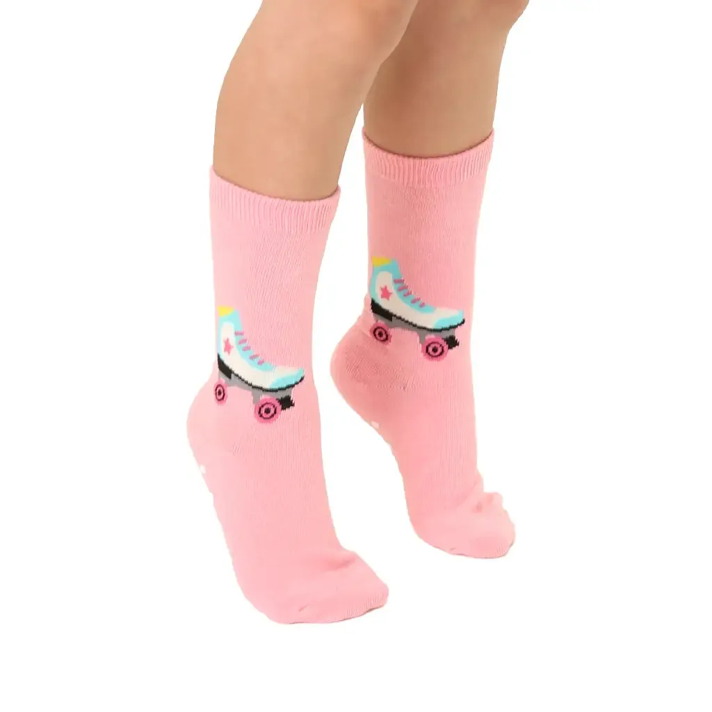 Ice Skate 3D Packaged Crew Socks - Roller Skate - Pink