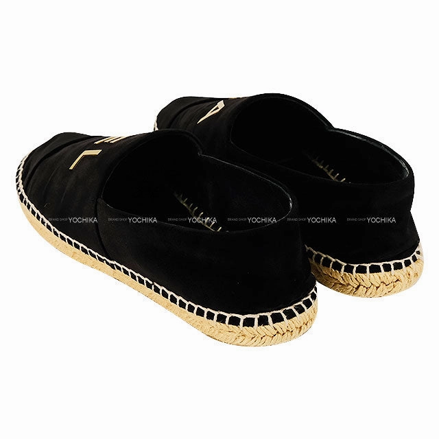 [Pre-loved] CHANEL Flat Espadrille Logo Noir (Black) Suede #37 Gold HW G34012[LIKE NEW][Authentic] Monsoon Espadrille Wedges