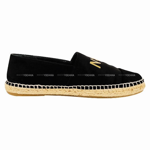 Classic Espadrilles Wedge [Pre-loved] CHANEL Flat Espadrille Logo Noir (Black) Suede #37 Gold HW G34012[LIKE NEW][Authentic]