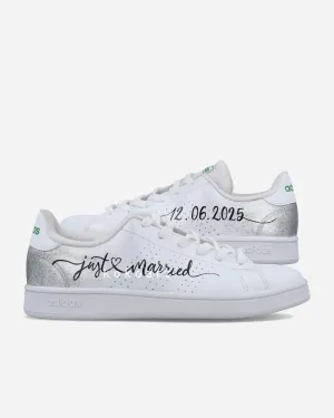 Adidas Advantage Hand Painted Just Married Silver Adidas Mundial Goal Indoor Soccer Shoes