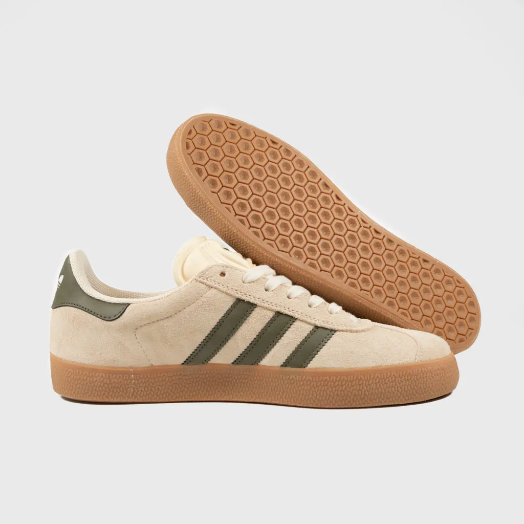Adidas Skateboarding - Gazelle ADV Shoes - Ecru Tint / Focus Olive / Gum Non Slip Shoes Adidas