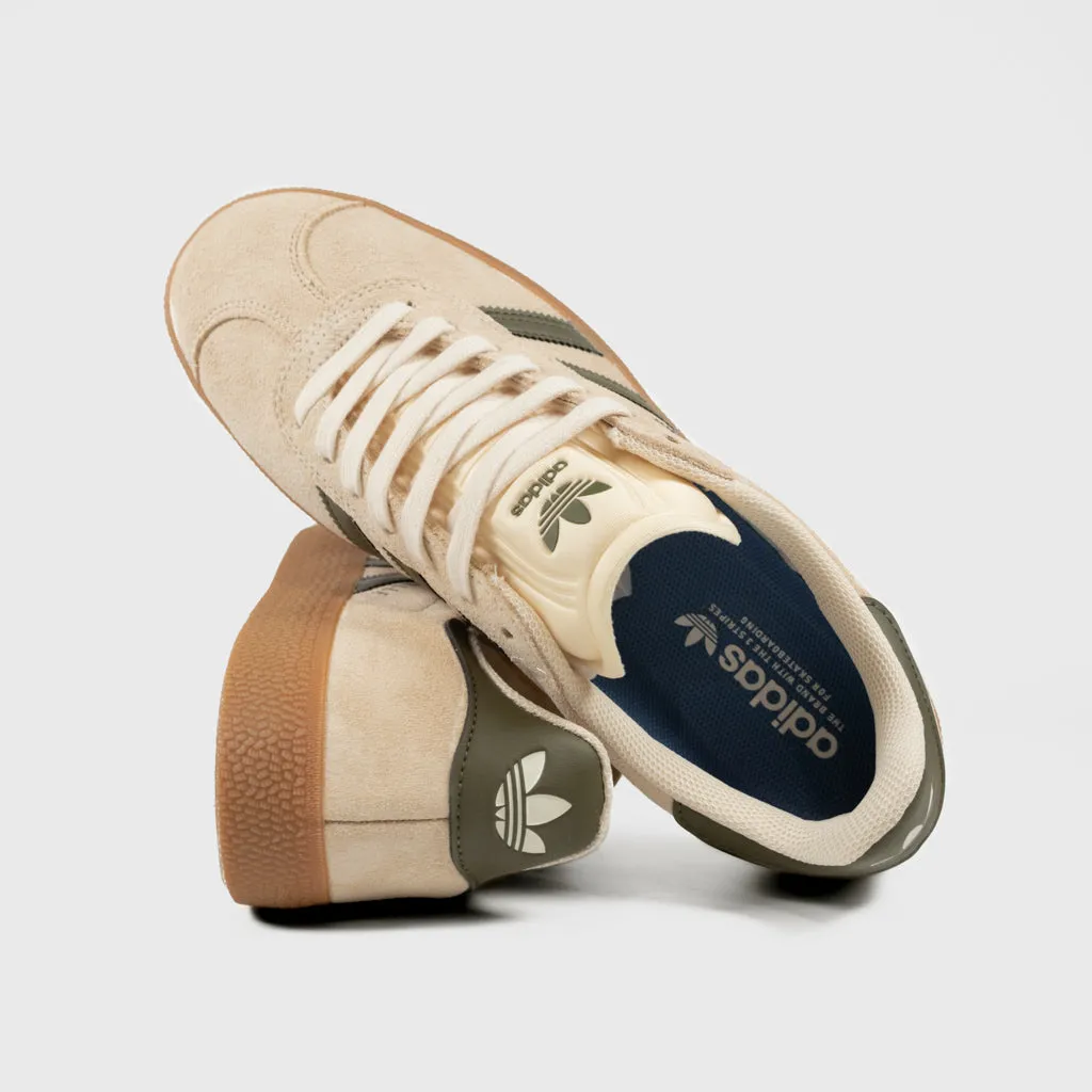 Adidas X Liberty London Shoes Adidas Skateboarding - Gazelle ADV Shoes - Ecru Tint / Focus Olive / Gum