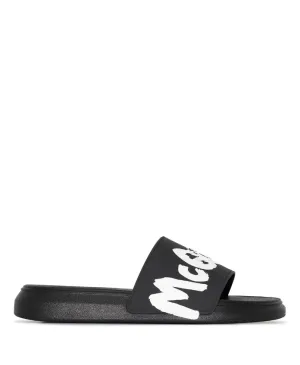 Alexander McQueen graffiti-logo slip-on slides Sandals Royal