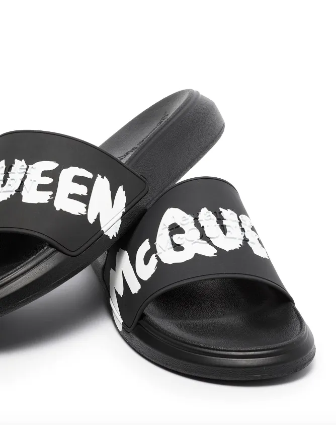 Little Heel Sandals Alexander McQueen graffiti-logo slip-on slides