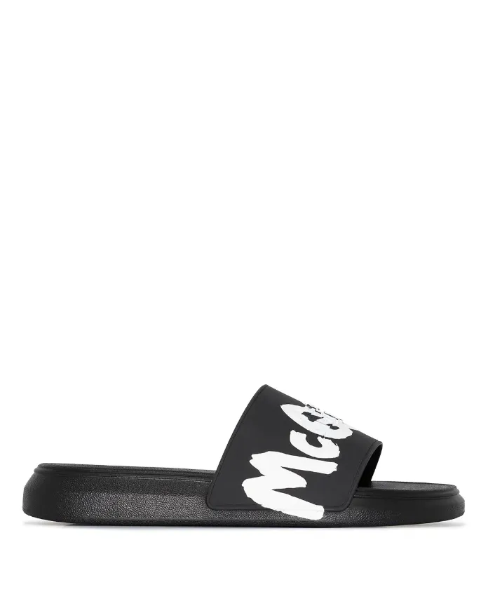 Alexander McQueen graffiti-logo slip-on slides Sandals Grande St. Lucian Photos