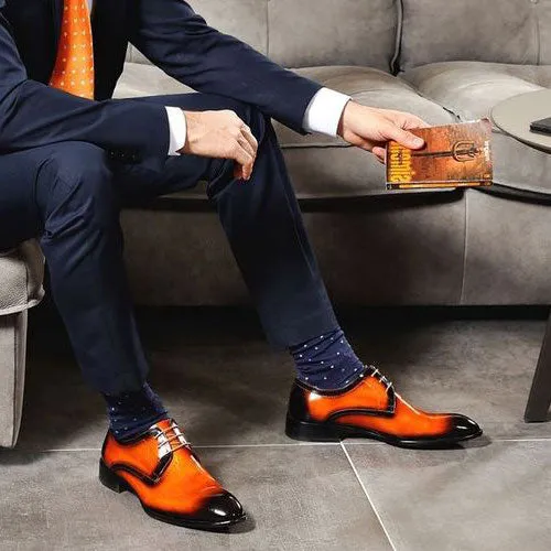 Anti Slip Work Boots Tailor Made Handmade Bespoke Tan & Black Leather Formal Dress Men's Shoes