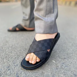 Arch Slippers LS Handmade Checkered Cross Chappal LS-135 BLK