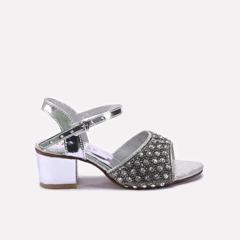 Baby Girls Silver Fancy Sandals 0720958 Flat Shoes Drawing