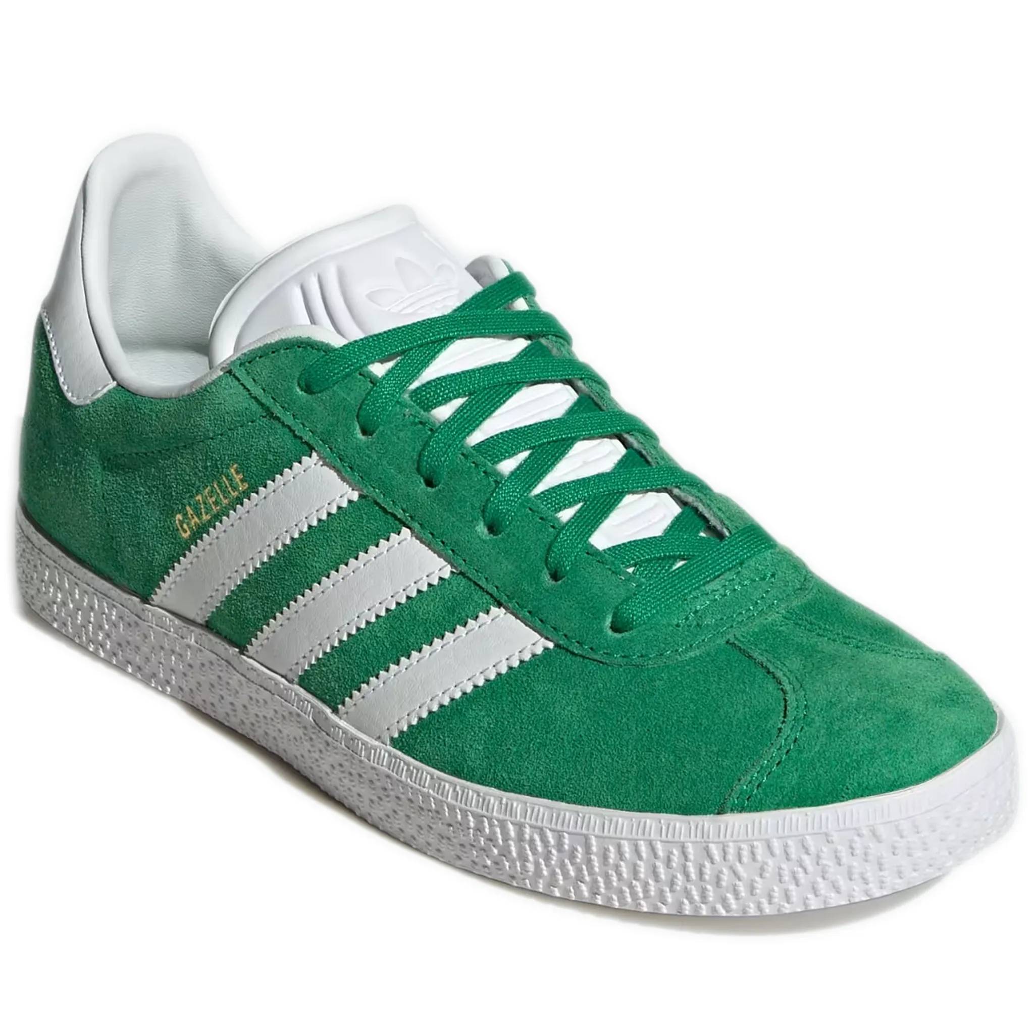 Grade School Adidas Gazelle Shoes - Green / Cloud White / Gold Metallic Adidas Shoes Without Laces