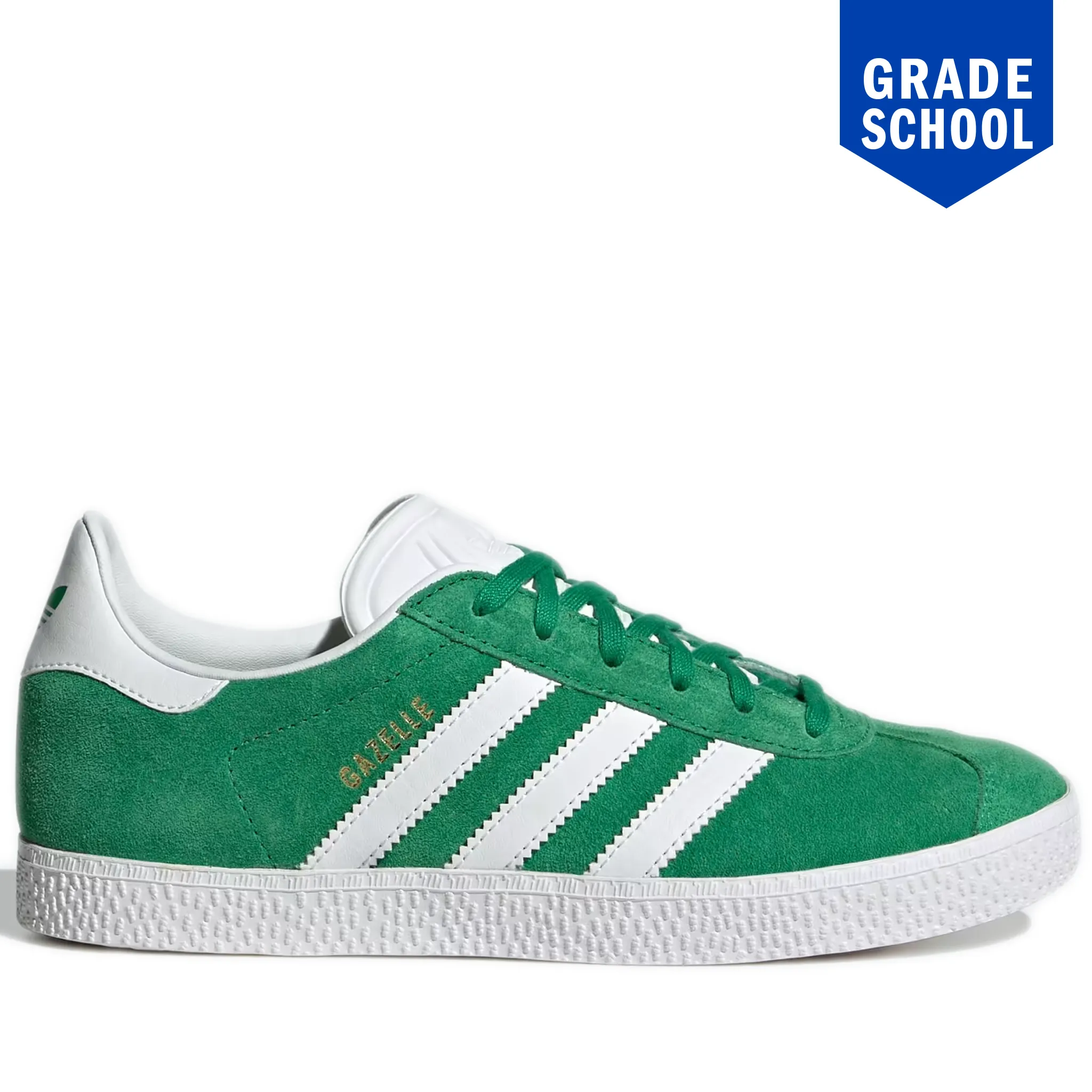 Grade School Adidas Gazelle Shoes - Green / Cloud White / Gold Metallic Adidas Casual Athletic Shoes