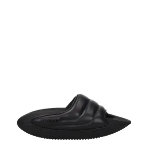 Balmain Black Leather Slippers Sandals With