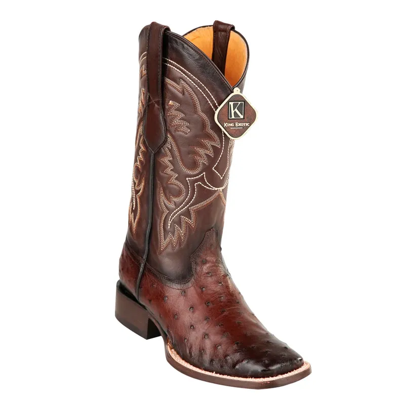 Wanderlust Boots Men's King Exotic Square Toe Full Quill Ostrich Boots Handmade Burnished Brown (48220316)