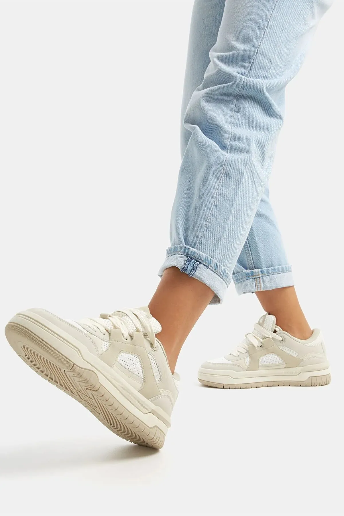 Leather Dress Sneakers Bershka Women's  Multilayer Model Sneakers