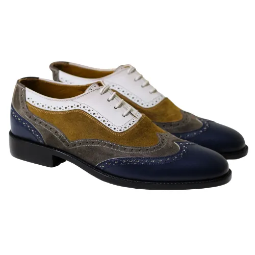 Bespoke Handmade Multi Color Leather and Suede Oxford Wingtip Lace up Dress Men's Shoes Alpinestars Tech Boots