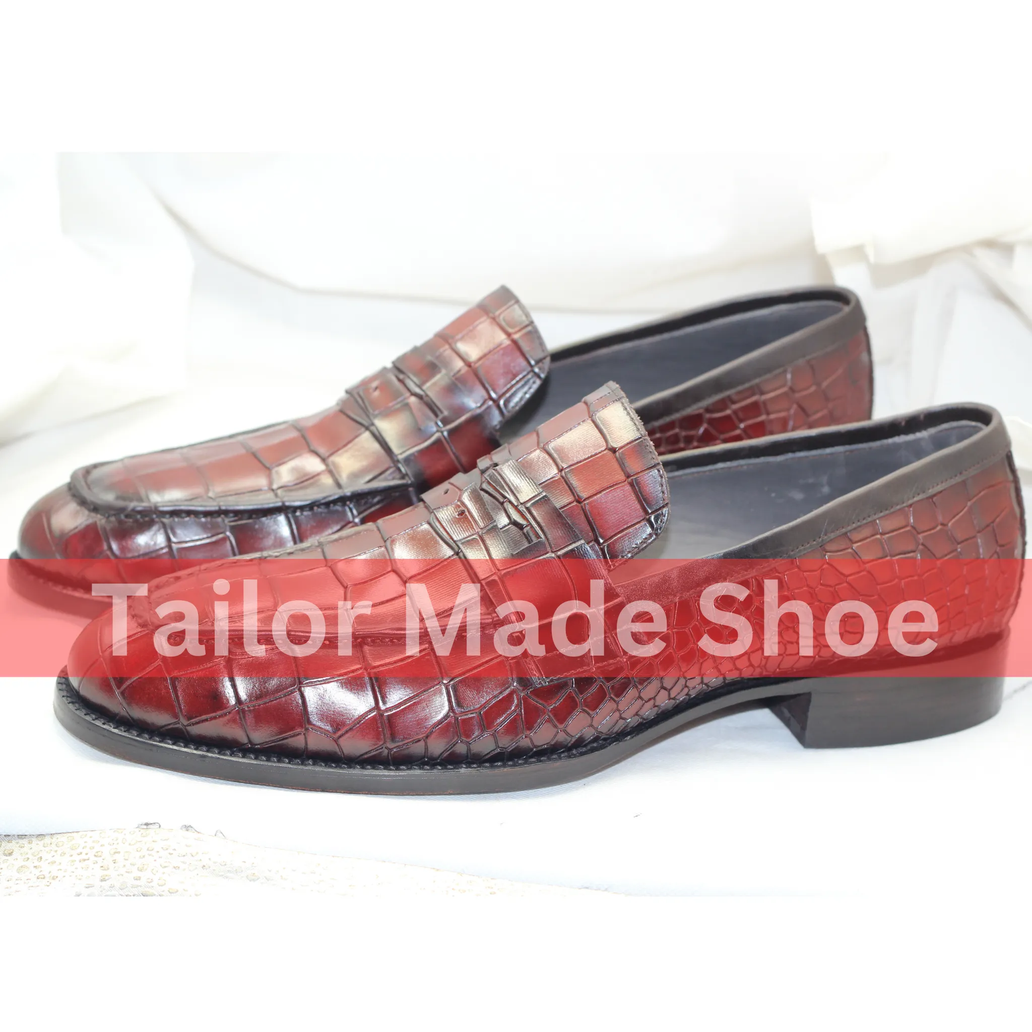 Insulated Boots Work Bespoke Mens Leather Loafers  Elegant Handcrafted Crocodile Pattern Leather Loafers  Perfect for Weddings & Formal Events