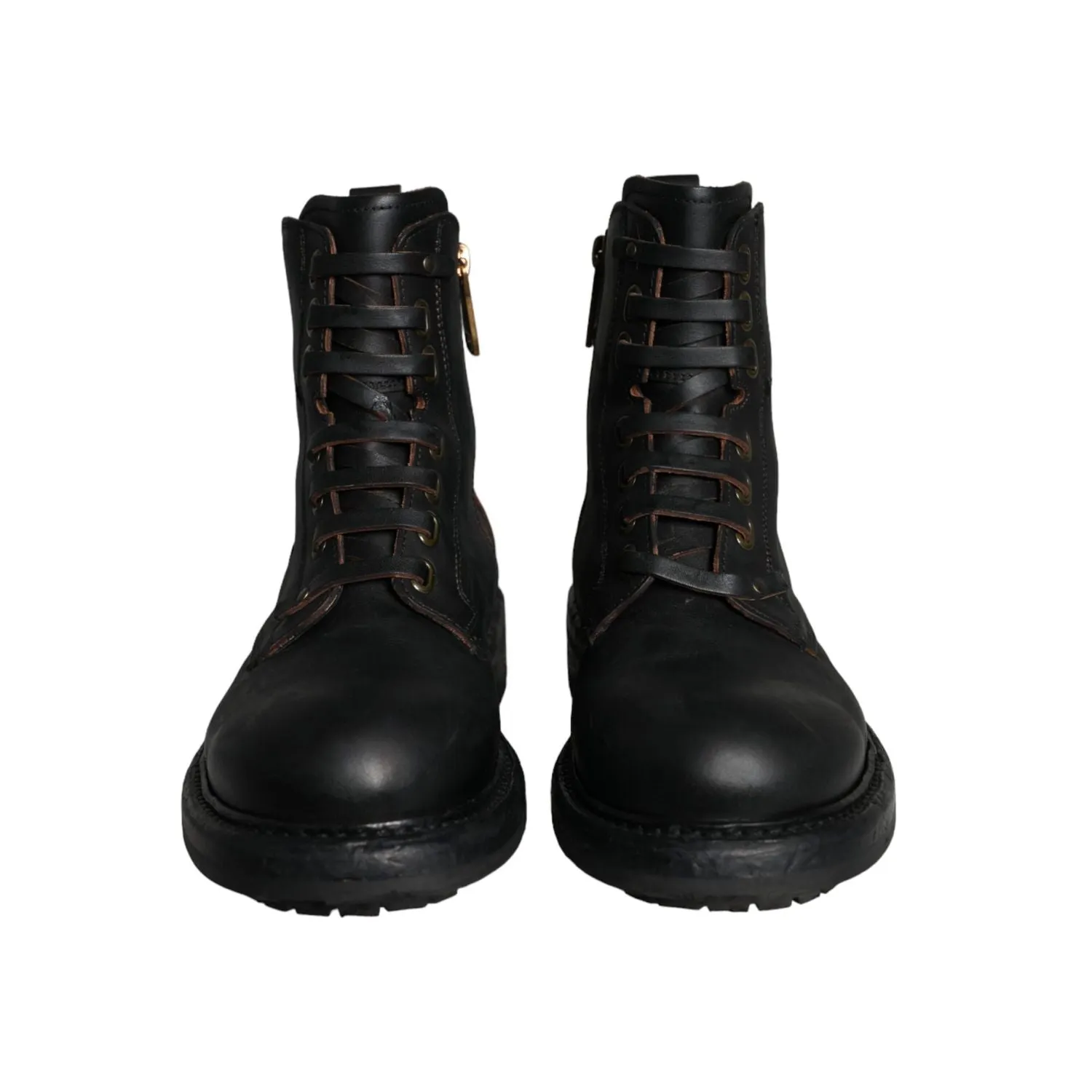 Dolce & Gabbana Black Lace Up Mid Calf Boots Men Shoes Yeti Boots