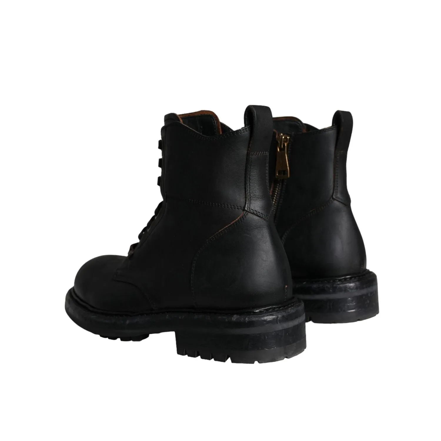 Dolce & Gabbana Black Lace Up Mid Calf Boots Men Shoes Tall Combat Boots