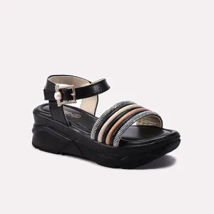 Black Fancy Sandal 0720820 Union Flat Shoe