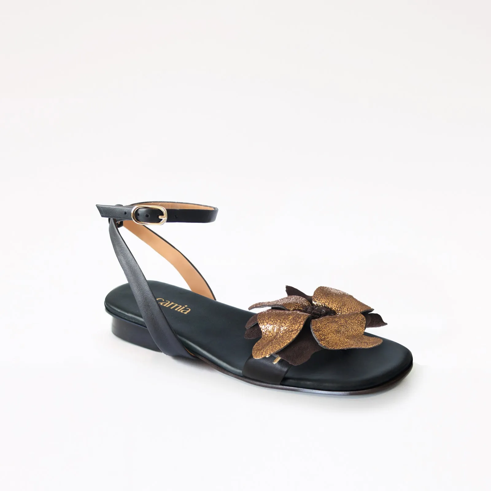 Tahari Shoes Ballet Flats Black Swap Flat Sandal Brown Flower