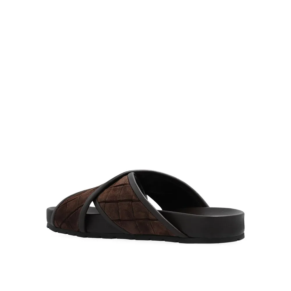 Low Bar Squat Flat Shoes Bottega Veneta Brown Lamb Leather Sandals