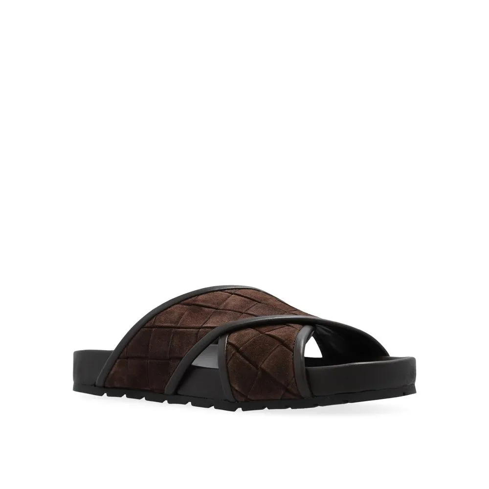 Camellia Flat Shoes Bottega Veneta Brown Lamb Leather Sandals