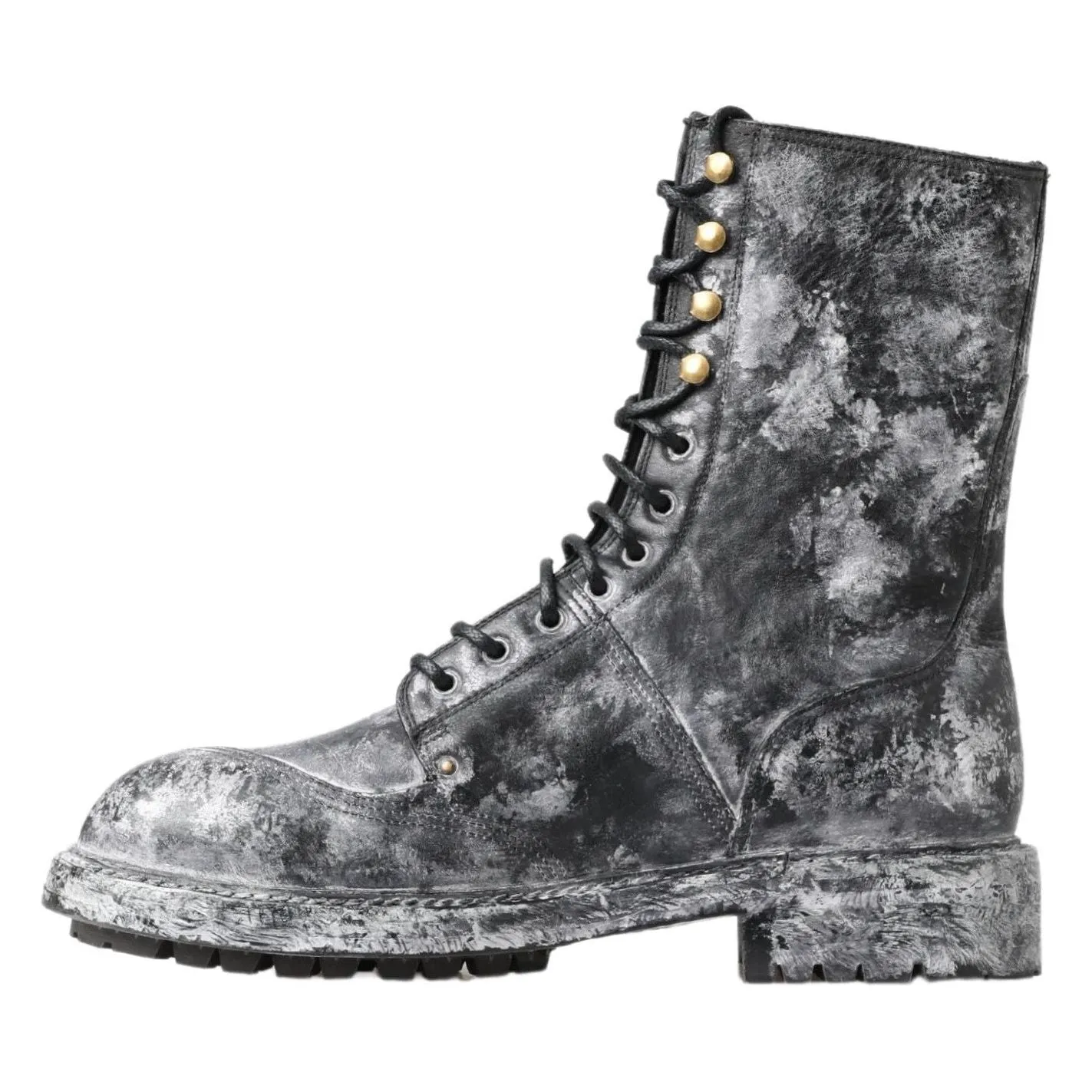 Most Comfortable Construction Work Boots Dolce & Gabbana Black Gray Leather Mid Calf Boots Shoes