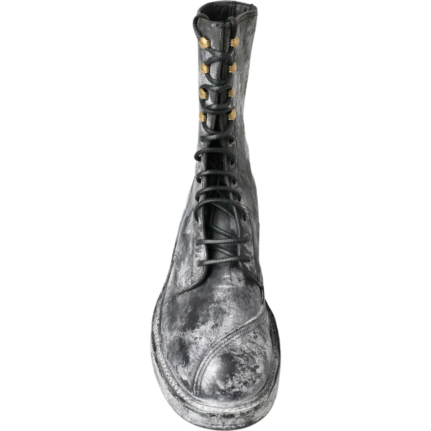 Boys Boots Dolce & Gabbana Black Gray Leather Mid Calf Boots Shoes