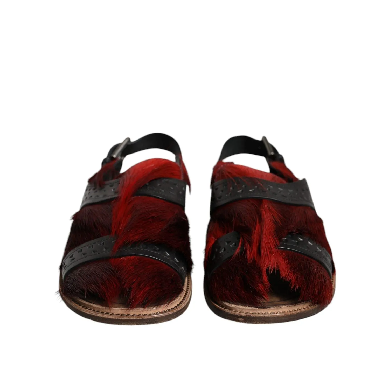 Flat Feet Shoes For Standing All Day Dolce & Gabbana Black Red Gazelle Hair Leather Sandals Shoes