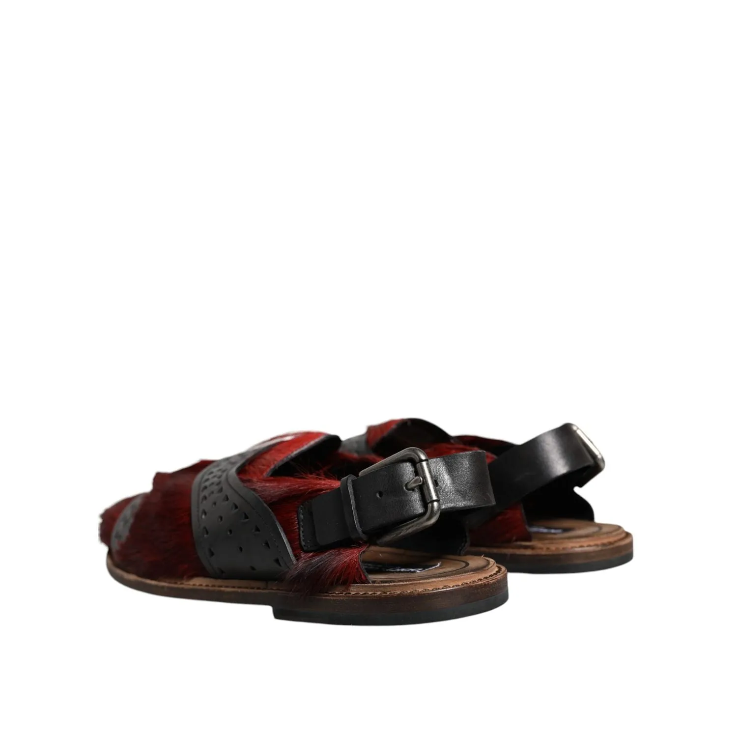 Flat Pedals Shoes Dolce & Gabbana Black Red Gazelle Hair Leather Sandals Shoes