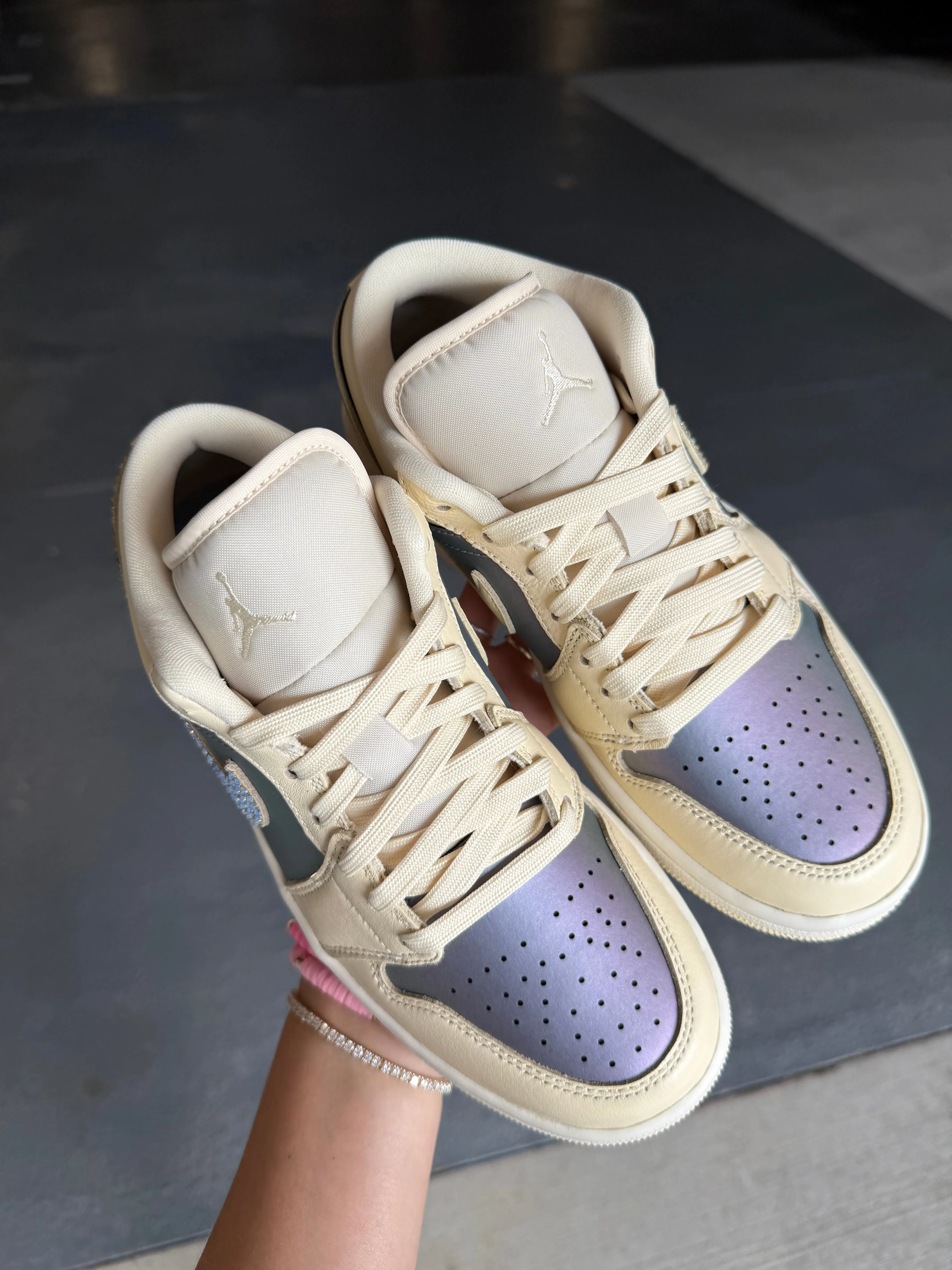 Summer '25 Cream Iridescent Swarovski Womens Air Jordan 1 Low Shoes Adidas Shoes Promo Code