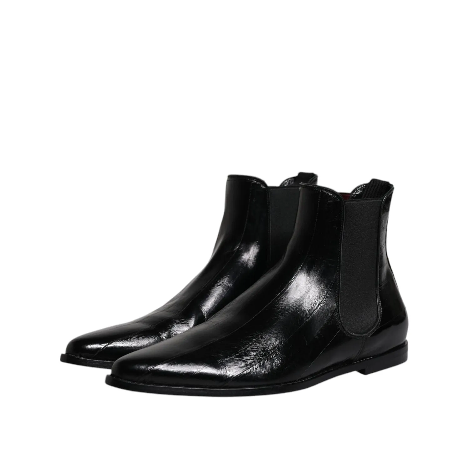 Dolce & Gabbana Black Leather Chelsea Men Ankle Boots Shoes Gray Boots