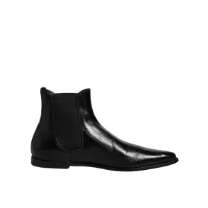 Dolce & Gabbana Black Leather Chelsea Men Ankle Boots Shoes Over The Knee High Boots Flat
