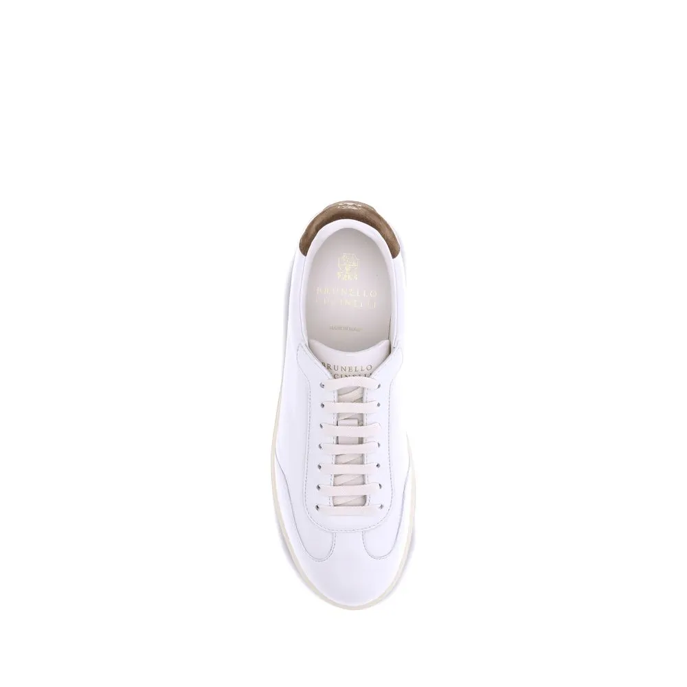 Brunello Cucinelli White Calf Leather Bos Taurus Low Top Sneakers Flat Foot Support Running Shoes
