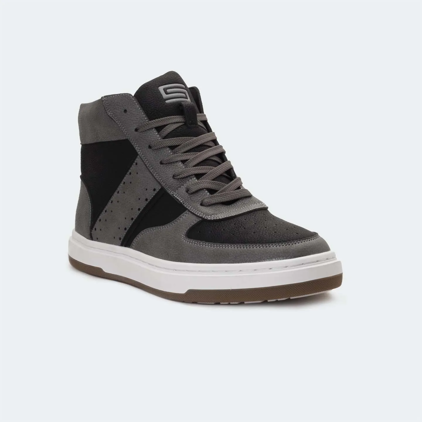 Good Shoe For Flat Feet Caliber Shoes Black/Grey High-Top Sneakers For Men ( ADAM 678SK )