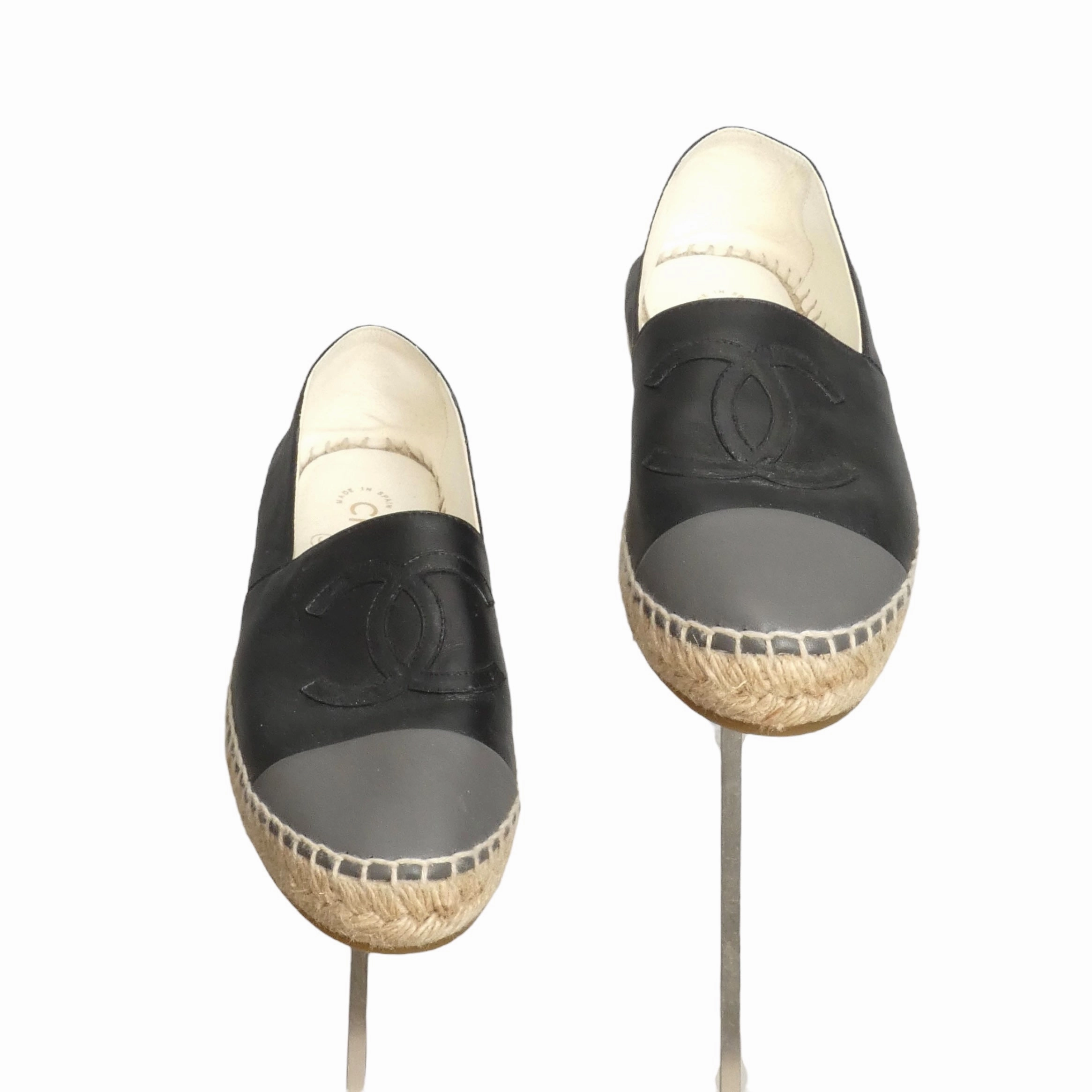 Larroude Milan Espadrille CHANEL- Gray & Black Cap Toe Espadrilles, Size 39