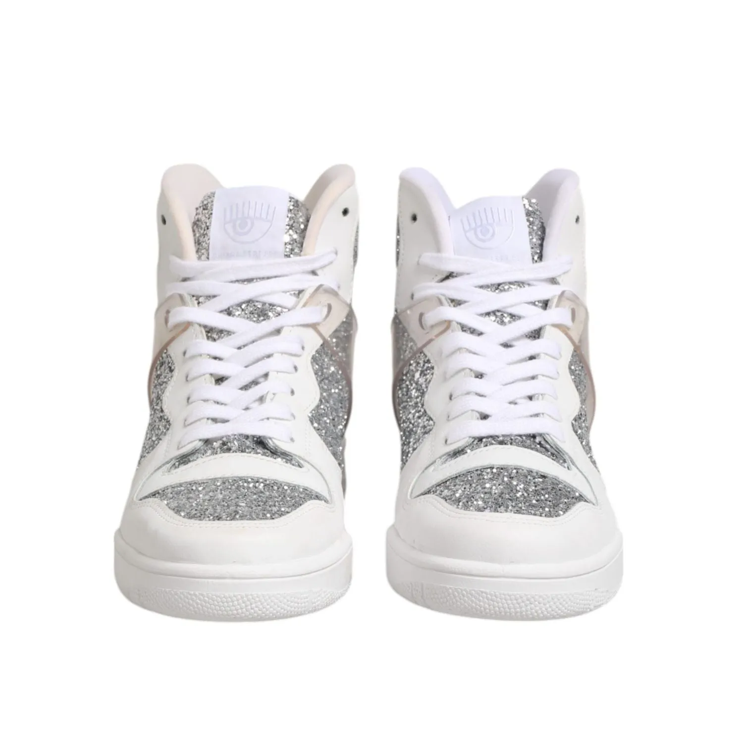 Chiara Ferragni White Silver High Top Women Sneakers Shoes Sneakers With Lace