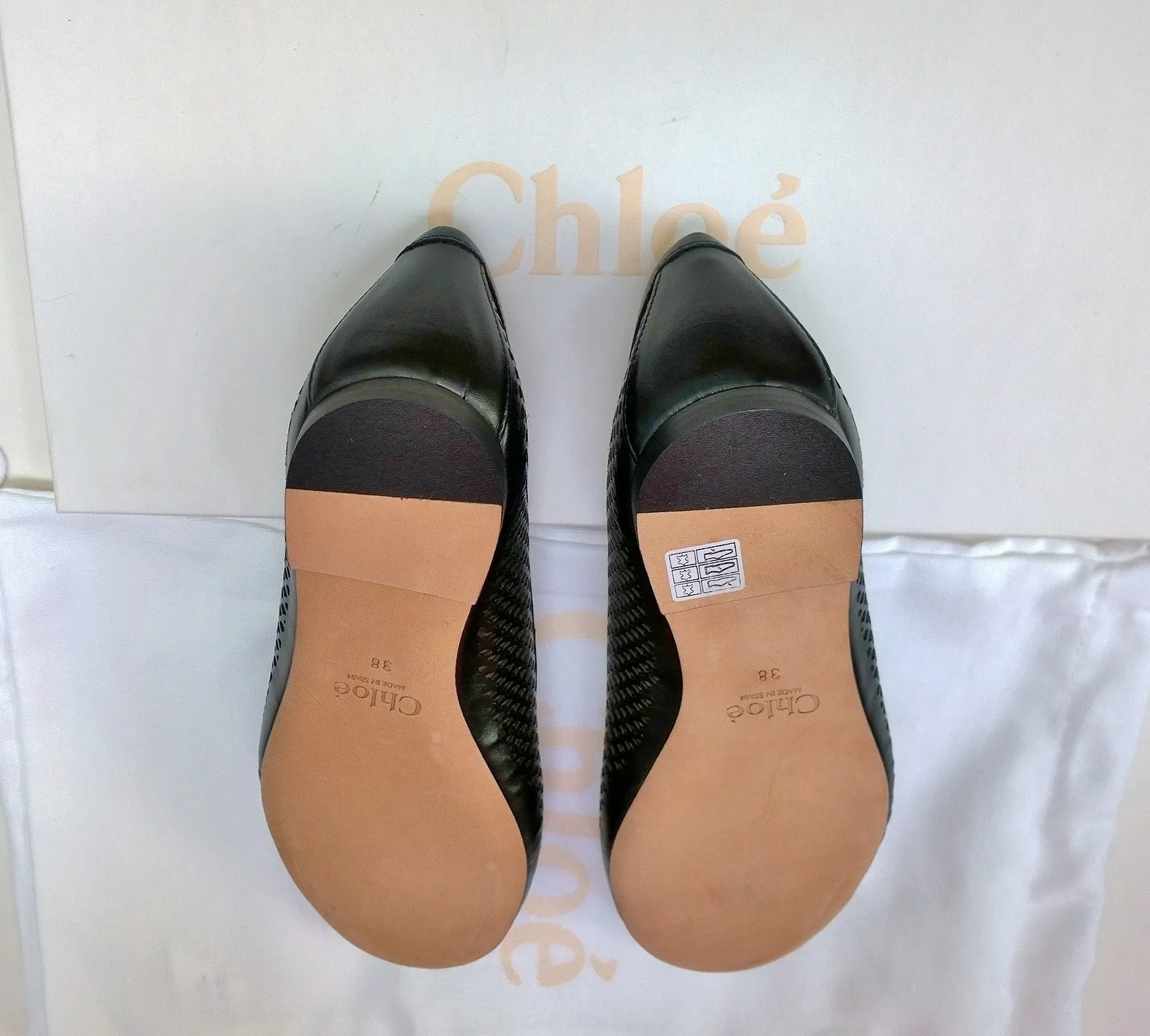 Chlo Marcie Black Perforated Leather Flats Shoes 60s Flat Shoes