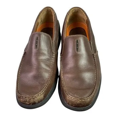 Shoes Rockstud Flats Clarks Loafers Mens 10M Brown Leather Slip On Shoes Career Preppy Everyday