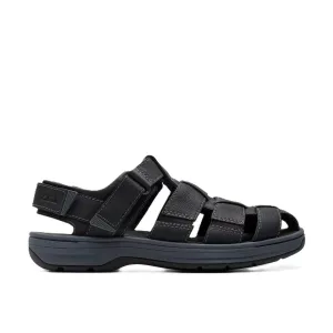 Peep Toe Sandals Heels Clarks Men's Salt Way Cove Black Leather Sandals