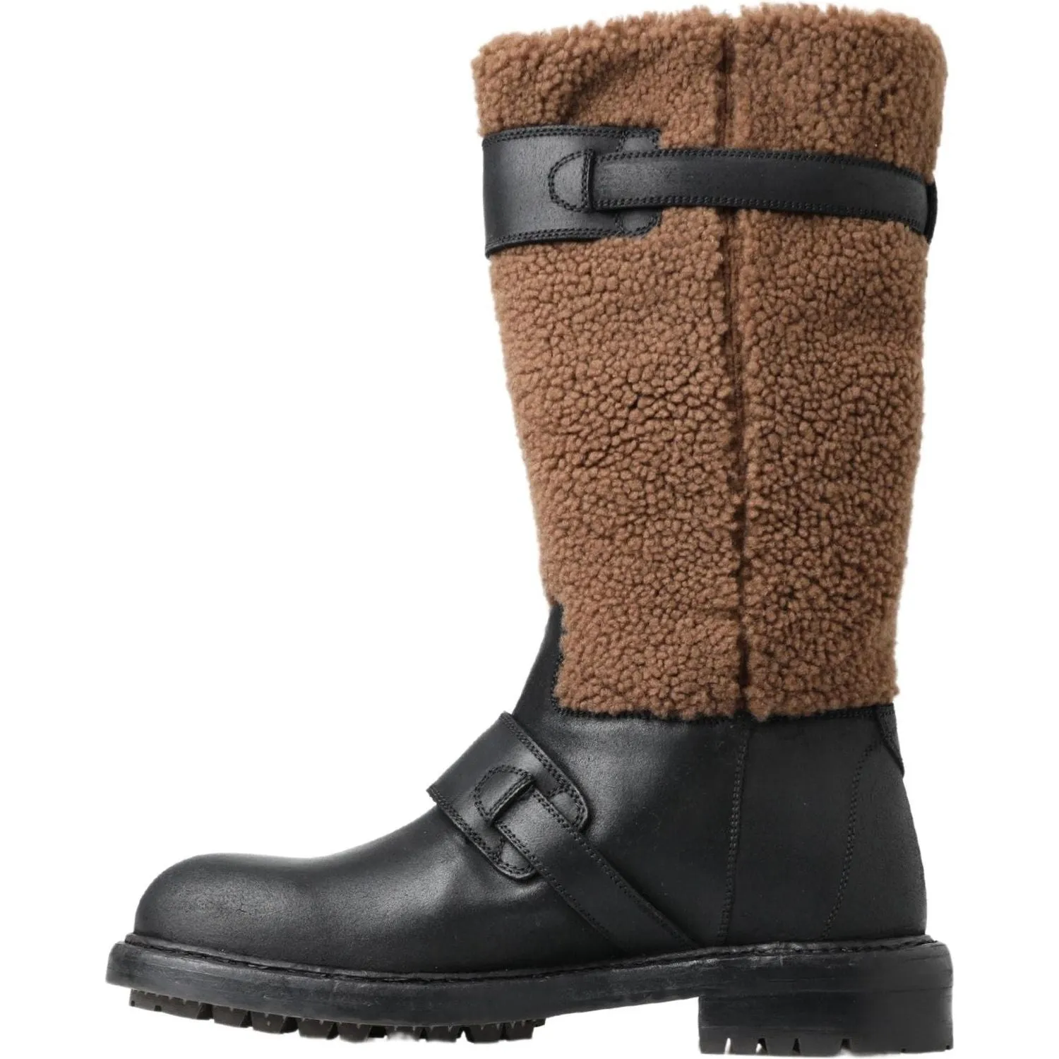Dora And Boots Dolce & Gabbana Black Leather Brown Shearling Boots