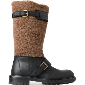 Dolce & Gabbana Black Leather Brown Shearling Boots Aerosole Boots
