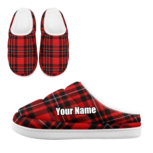 Classic Red & Black Plaid Padded Slippers, Cozy Quilted Tartan Winter House Shoes FN057-25025141 Sliders Slides