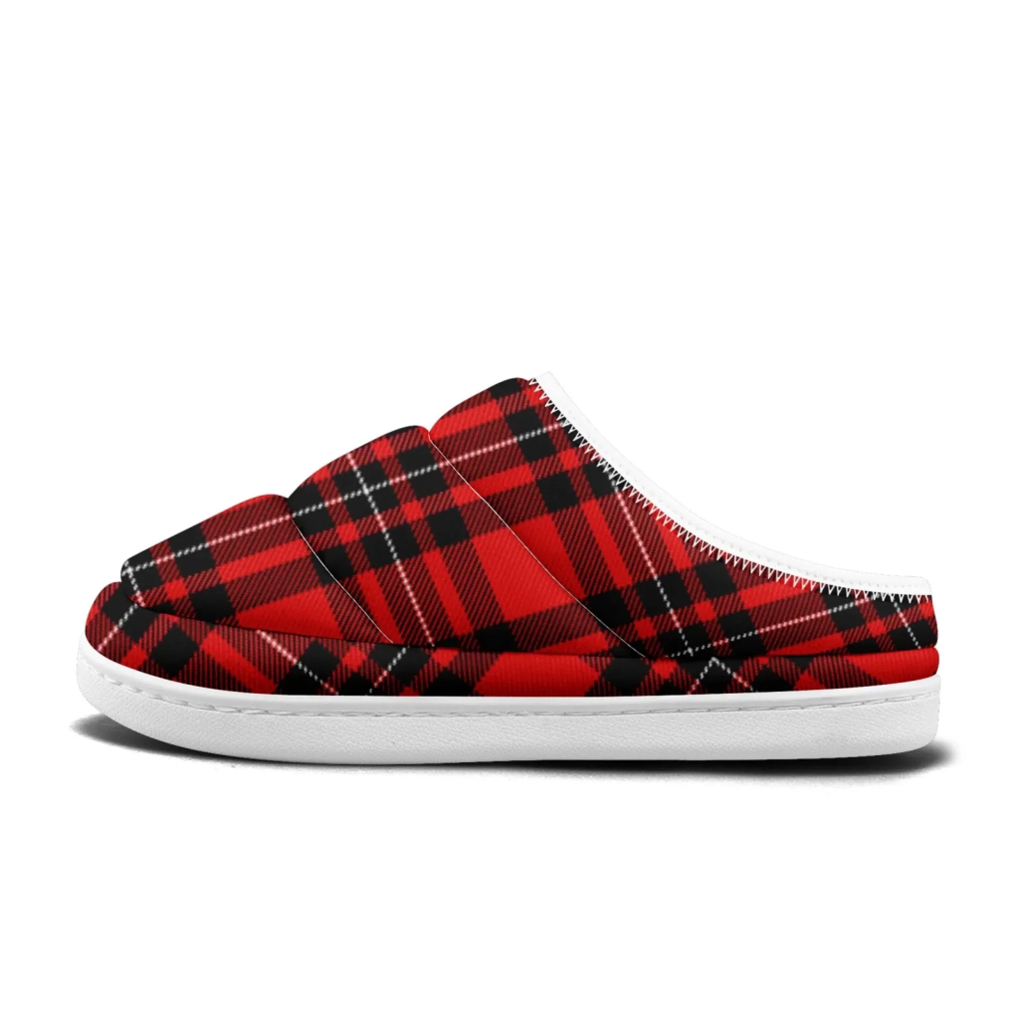 Classic Red & Black Plaid Padded Slippers, Cozy Quilted Tartan Winter House Shoes FN057-25025141 Donald Duck Slippers
