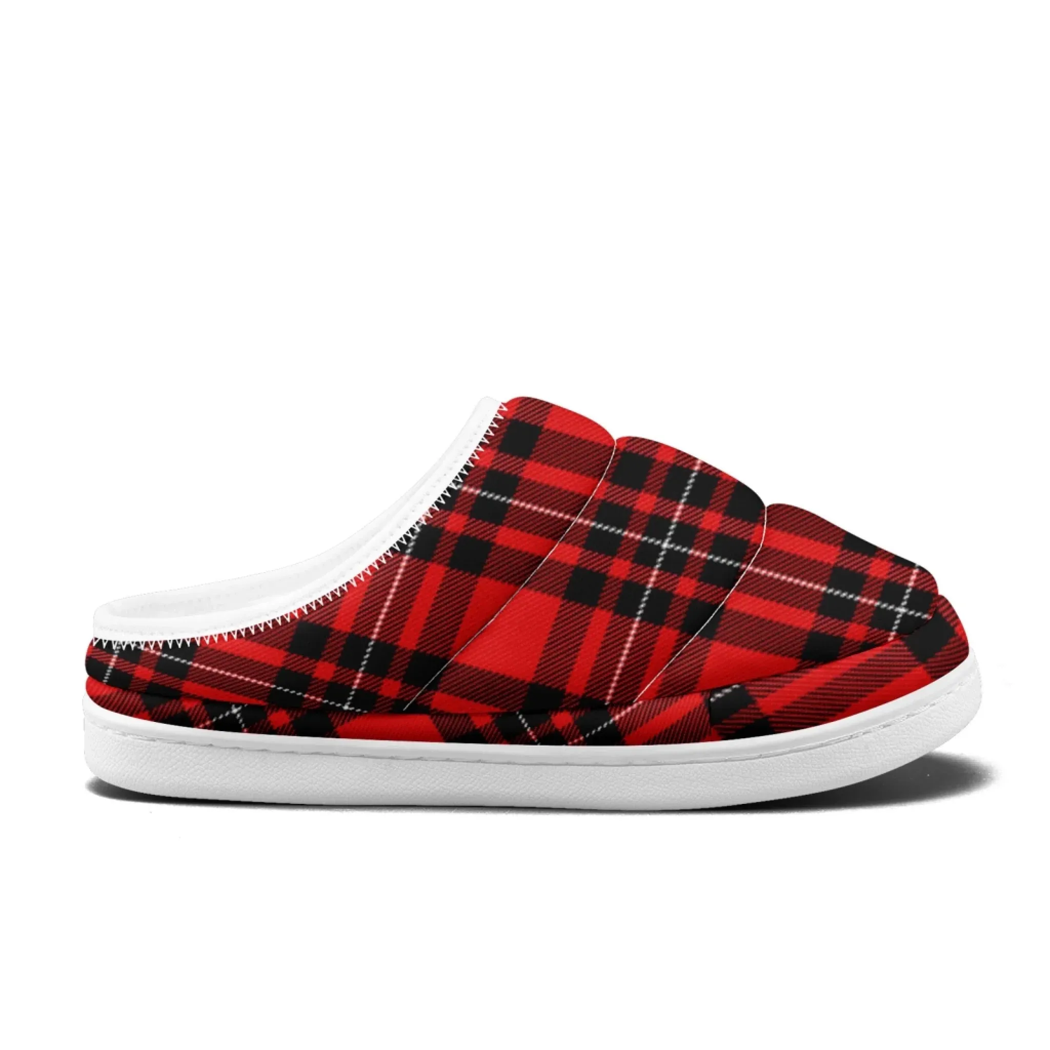 Gold Slippers Classic Red & Black Plaid Padded Slippers, Cozy Quilted Tartan Winter House Shoes FN057-25025141
