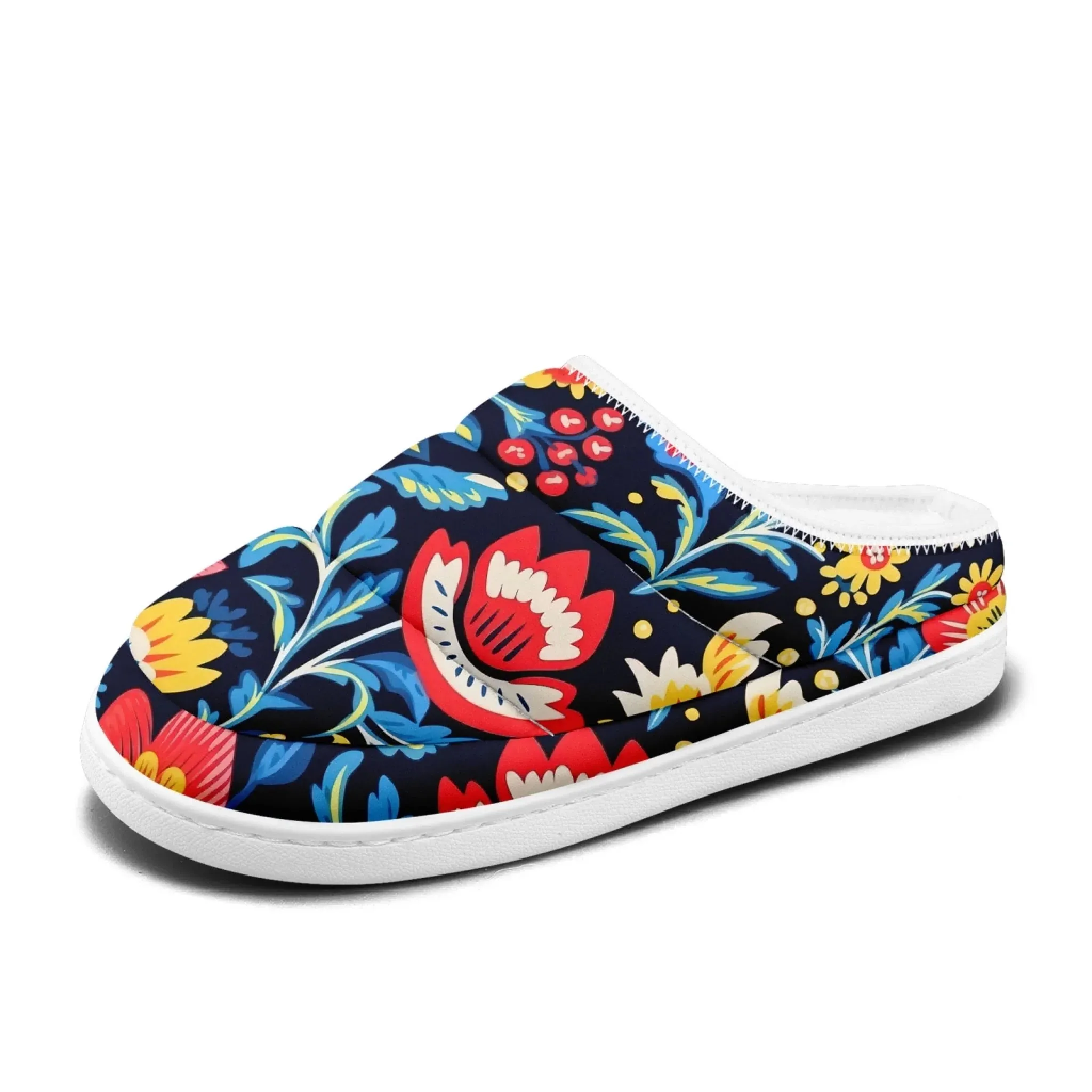 Slippers For Cold Feet Colorful Folk Art Floral Padded Slippers, Cozy Patterned House Shoes FN057-25028165