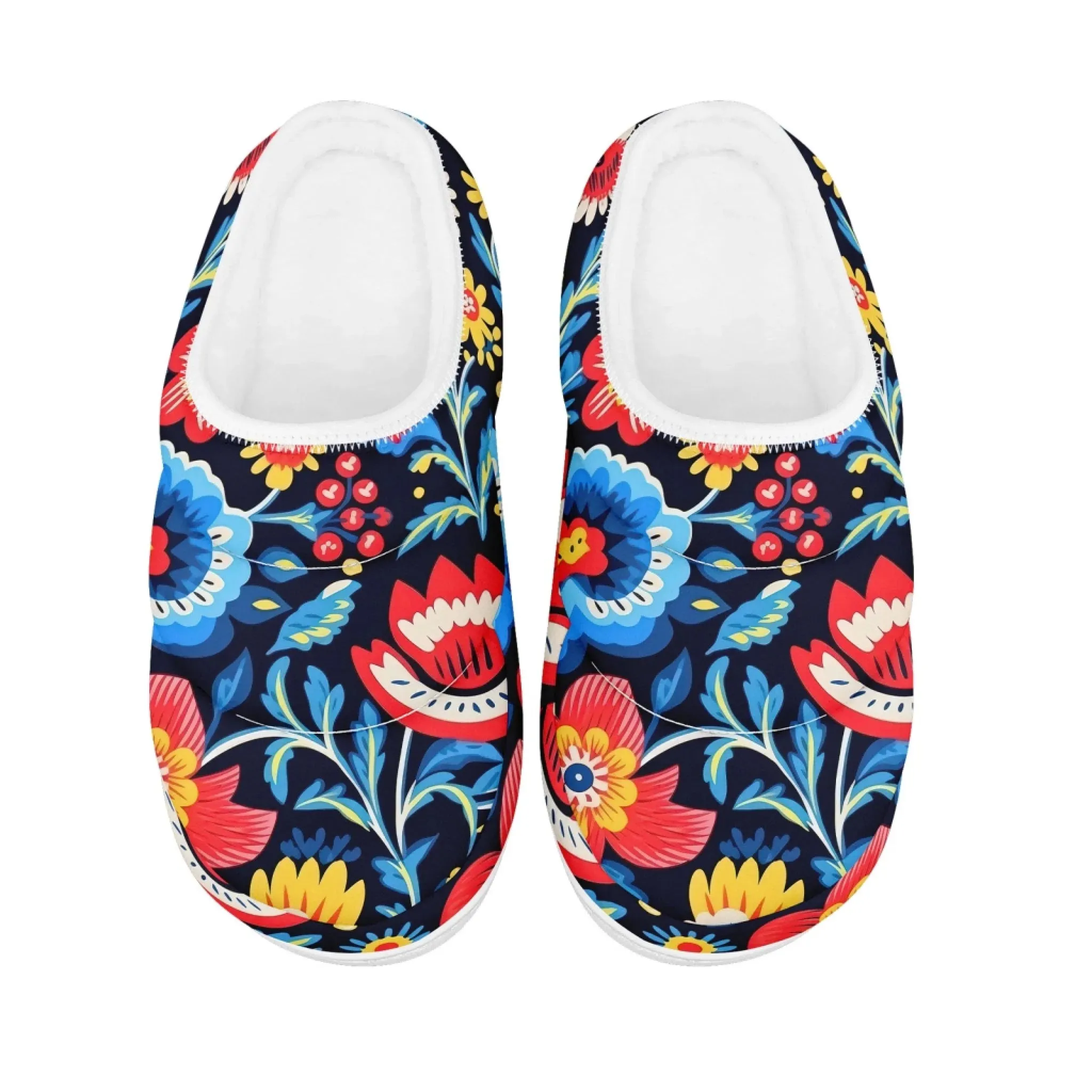 Colorful Folk Art Floral Padded Slippers, Cozy Patterned House Shoes FN057-25028165 Comfortable Slippers With Support