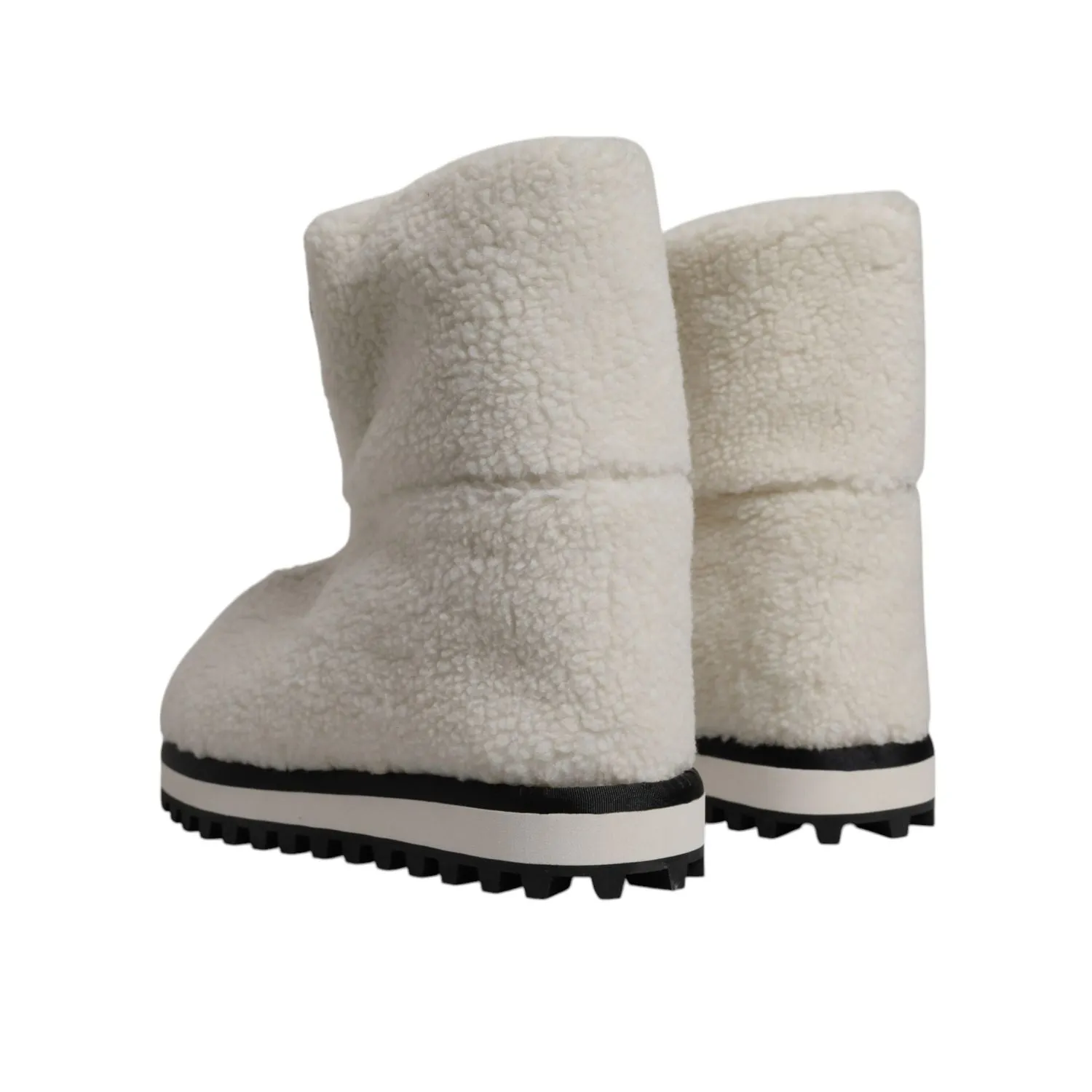 Flat Steel Toe Shoes Dolce & Gabbana White Plush Logo Padded Mid Calf Boots Shoes