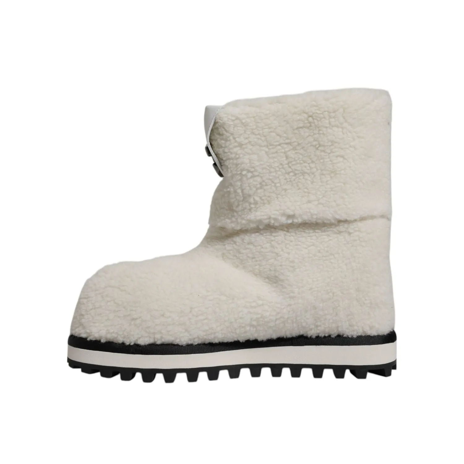 Dolce & Gabbana White Plush Logo Padded Mid Calf Boots Shoes Flat Bottom Shoe