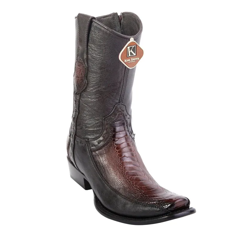 Men's King Exotic Ostrich Leg Boots With Deer Dubai Toe Handcrafted Faded Brown (479BF0516) Fashion Boots