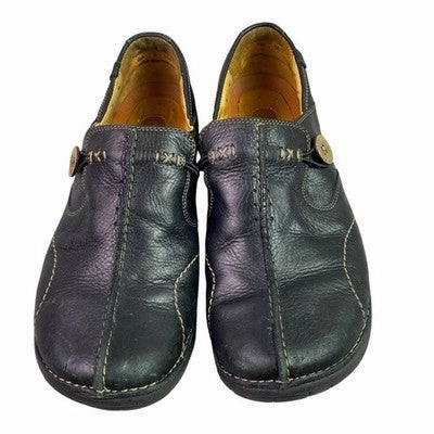 Flat Shoes Macy Clarks Structured Shoes Womens 7W Black Leather Slip On Career Office Everyday